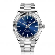 ZINZI Solaris horloge met blauwe wijzerplaat, stalen kast 35mm en stalen band met clip-sluiting. Het Japanse uurwerk loopt op zon- en kunstlicht ZIW2155
