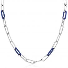 ZINZI zilveren ketting met paperclip-schakels en trendy schakels in lapis blauw 45cm ZIC2549