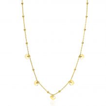 ZINZI gold plated zilveren ankerketting met kleine bolletjes en vijf gladde hartjes 42-45cm ZIC2531G