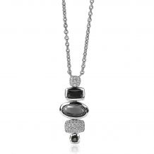 ZINZI zilveren schakelcollier met hanger grijs zwarte kleurstenen en witte zirconia's 42-45cm ZIC1944
