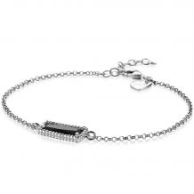 ZINZI zilveren fantasie armband met rechthoek zwart 16,5-19cm ZIA2113