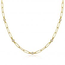 ZINZI zilveren ketting 14K geel verguld paperclip schakel rond witte zirconia 40-45 cm ZIC2079Y