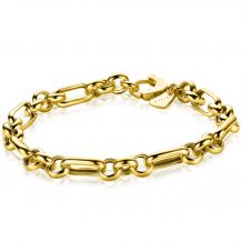 ZINZI zilveren schakelarmband 14K geel verguld ovaal en jasseron schakel 19cm ZIA2154G