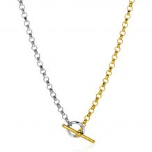 ZINZI zilveren bicolor ketting met trendy jasseron schakels van 3,5mm breed, met kapittel-sluiting 42-45cm ZIC2287