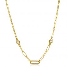 ZINZI zilveren collier extra 14K geel verguld paperclip schakel met witte ronde zirconia's 42-45cm ZIC2264G