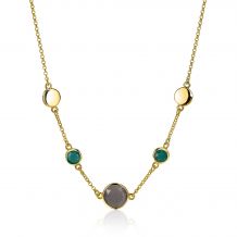 ZINZI gold plated zilveren fantasie collier met ronde kleurstenen groen/zwart 42-45cm ZIC2108