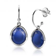 ZINZI zilveren trendy oorsieraden 35mm met ovale blauwe kleursteen ZIO1998