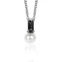 ZINZI zilveren witte parelhanger met zwarte baquette geslepen zirconia ZIH2135Z