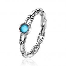 ZINZI zilveren ring paperclip schakel turquoise blauw rond ZIR2173