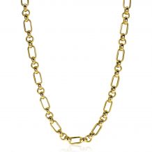 ZINZI zilveren schakelcollier 14K geel verguld ovaal en jasseron schakel 45cm ZIC2154G