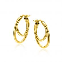 23mm ZINZI gold plated zilveren oorringen met een dubbele oorring in het midden. Een trendy multi-look uitstraling ZIO2483G