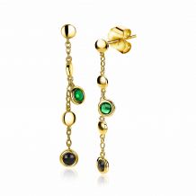 ZINZI zilveren fantasie oorhangers 40mm in 14K geel verguld met ronde kleurstenen groen zwart ZIO2093