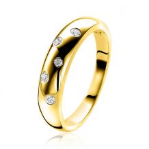 ZINZI Gold 14 karaat gouden brede ring 4mm met 5 diamanten totaal 0,09crt ZGR82