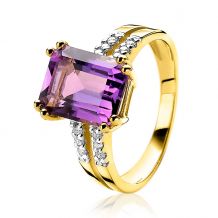 ZINZI Gold 14 karaat gouden elegante ring met paars amethist en 12 diamanten totaal 0,096crt ZGR89