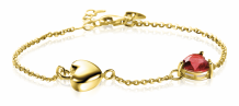 ZINZI gold plated zilveren schakel armband met liefdevolle harten, glanzend en bezet met rode kleursteen 17-19,5cm ZIA-BF94