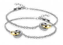 ZINZI set van 2 zilveren armbanden bicolor schakel met twee ringen verbonden 18-21cm ZIA2102-SET