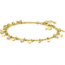 ZINZI gold plated zilveren gourmet armband met bungelende ronde gladde plaatjes en witte zirconia's 17-20 cm ZIA2349Y