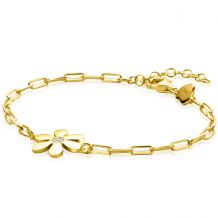 ZINZI gold plated zilveren paperclip schakel armband met sierlijke bloem ZIA2379
