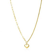 ZINZI gold plated zilveren schakel ketting met twee trendy schakels en glad hart 40-45cm ZIC2381G
