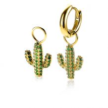 ZINZI zilveren cactus oorbedels 14K geel verguld 13mm groen ZICH2085. (zonder oorringen).