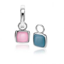 ZINZI zilveren oorbedels vierkant tweezijdig blauw en roze 10mm ZICH2257B (excl. oorringen)