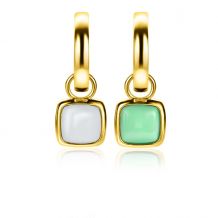 ZINZI gold plated zilveren oorbedels vierkant tweezijdig mintgroen en wit onyx 10mm ZICH2308 (excl. oorringen)