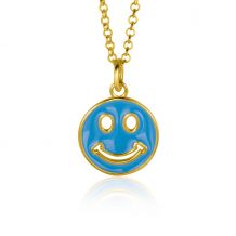 ZINZI gold plated zilveren hanger smiley rond 15mm met blauw emaille ZIH2312B