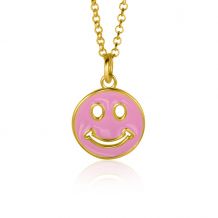 ZINZI gold plated zilveren hanger smiley rond 15mm met roze emaille ZIH2312R (zonder collier)