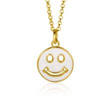 ZINZI gold plated zilveren hanger smiley rond 15mm met wit emaille ZIH2312W