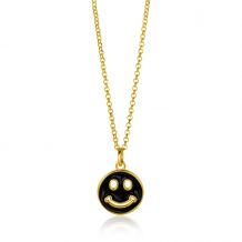 ZINZI gold plated zilveren hanger smiley rond 15mm met zwart emaille ZIH2312Z