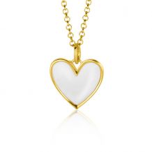 ZINZI gold plated zilveren hanger hart 15mm met wit emaille ZIH2314W