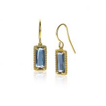 ZINZI gold plated zilveren oorhangers 28mm sierlijke rechthoek blauw ZIO-BF51
