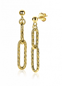 ZINZI zilveren oorhangers 14K geel verguld 38mm ovale schakels bewerkt ZIO2097G