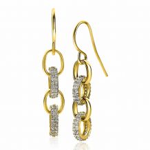 ZINZI zilveren luxe oorhangers 14K geel verguld 35mm ovale schakels witte zirconia ZIO2203Y