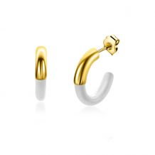 ZINZI gold plated zilveren trendy oorsieraden 16mm half emaille wit ZIO2315W
