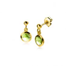 ZINZI gold plated zilveren bol oorstekers met bungelend ronde groene Swarovski crystal 7mm ZIO2348