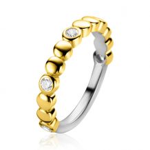 ZINZI gold plated zilveren aanschuifring gladde rondjes en witte zirconia's ZIR2322