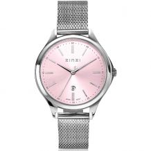 ZINZI Classy horloge 34mm roze wijzerplaat stalen kast en band datum ZIW1041M
