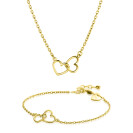 Giftset: Gold plated zilveren armband met twee verbonden hartjes en bijpassende gold plated zilveren ketting. Een complete look in één giftset GIFTSET2513G