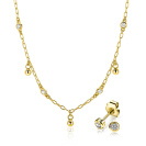 Giftset: Een prachtige goldplated zilveren schakelketting 45cm met bijpassende oorknoppen bezet met wit zirkonia. Eén complete look, één giftset.(ZIO1177G, ZIC2658).