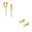 Xmas Giftset: Twee paar goldplated zilveren oorsieraden met witte parels, perfect op elkaar afgestemd in één feestelijke set (ZICH2734Y,ZIO194G en ZIO1318Y) GIFTSET17