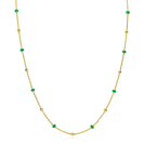 ZINZI gold plated zilveren fantasie ketting met 13 groene donuts en glanzende bolletjes 42-45cm ZIC2509