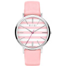 Zinzi Retro horloge roze-wit gestreepte wijzerplaat zilvergekleurde kast roze leren band 38mm extra dun ZIW419R
