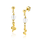 35mm ZINZI gold plated zilveren oorstekers met slang en witte zoetwaterparel ZIO2761