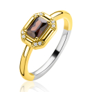 ZINZI goldplated zilveren ring met achthoekige zetting en bruine kleursteen ZIR2803C