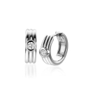 ZINZI zilveren luxe oorringen drie gladde banen en witte ronde zirconia 15x4mm ZIO2241
