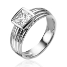 ZINZI zilveren multi-look ring met zilveren banen en vierkante zetting 7mm met witte zirconia ZIR873C