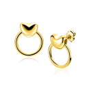 16mm ZINZI gold plated zilveren oorstekers met hart en open ring ZIO2759
