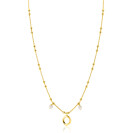 ZINZI gold plated zilveren fantasie ketting met kleine bolletjes, twee bungelende witte pareltjes en organische open vorm in het midden 42-45cm ZIC2405