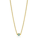 ZINZI gold plated zilveren gourmet ketting met vierkante zetting bezet met indigo blauwe kleursteen 40-45cm ZIC2417G